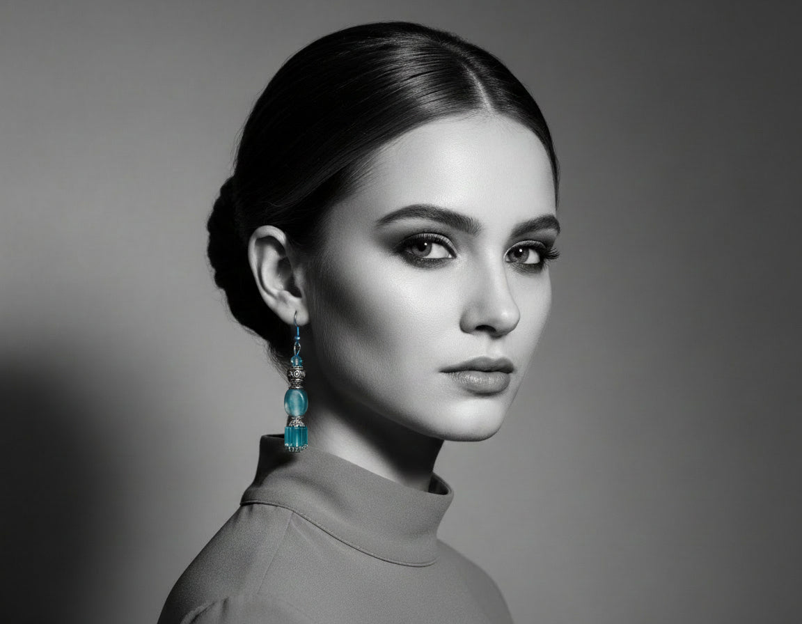 Blue crystal short earrings antique silver