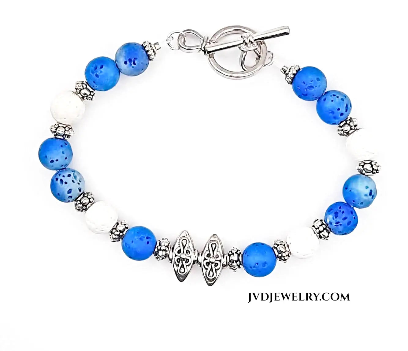 White and blue lava rock bracelet