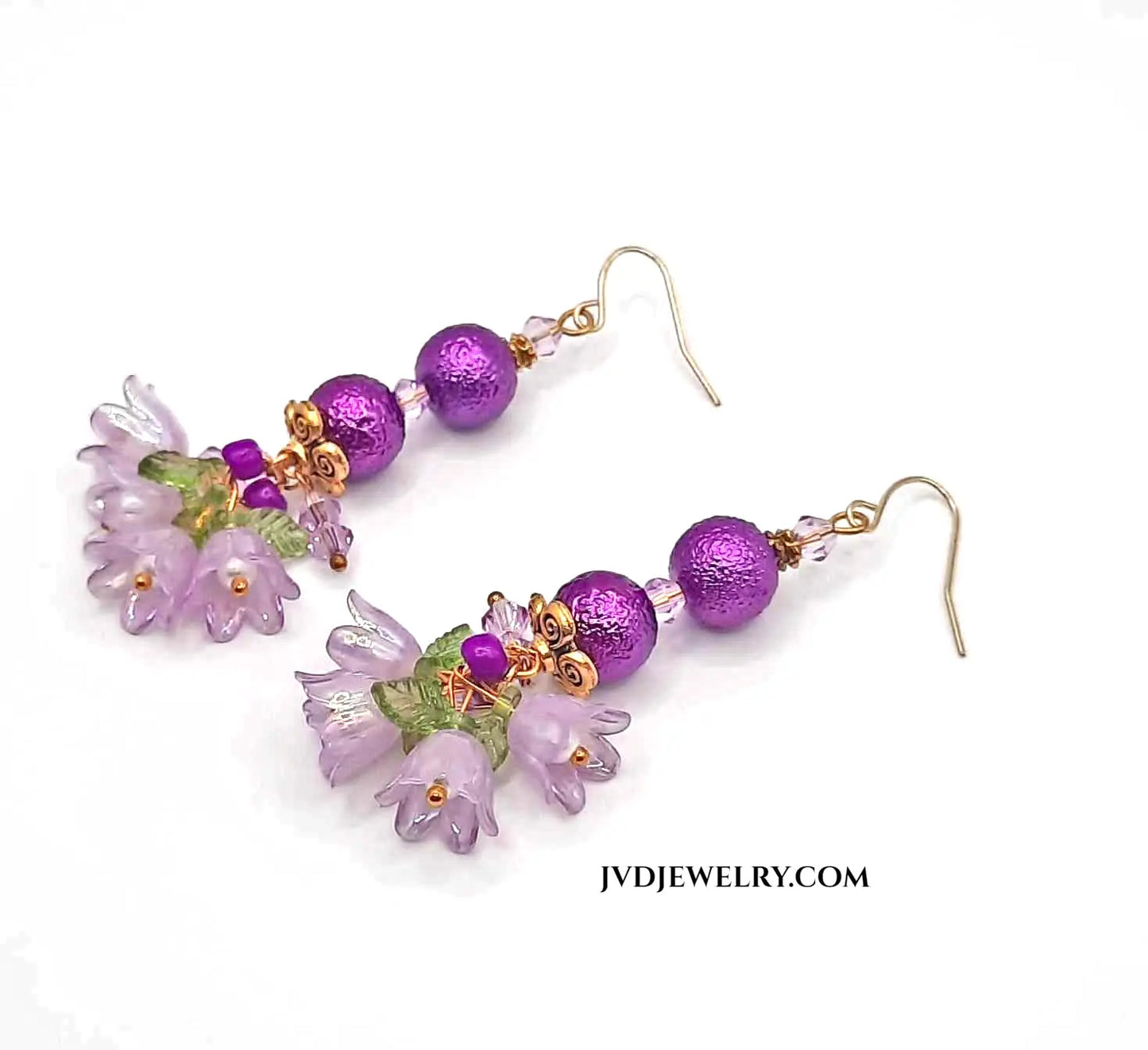 Bouquet de Fleur Purple and pink Earrings 2.5 inches