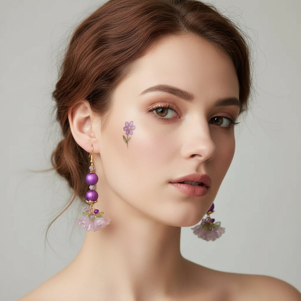 Bouquet de Fleur Purple and pink Earrings 2.5 inches