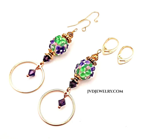 Lampwork Flower Handmade Earrings