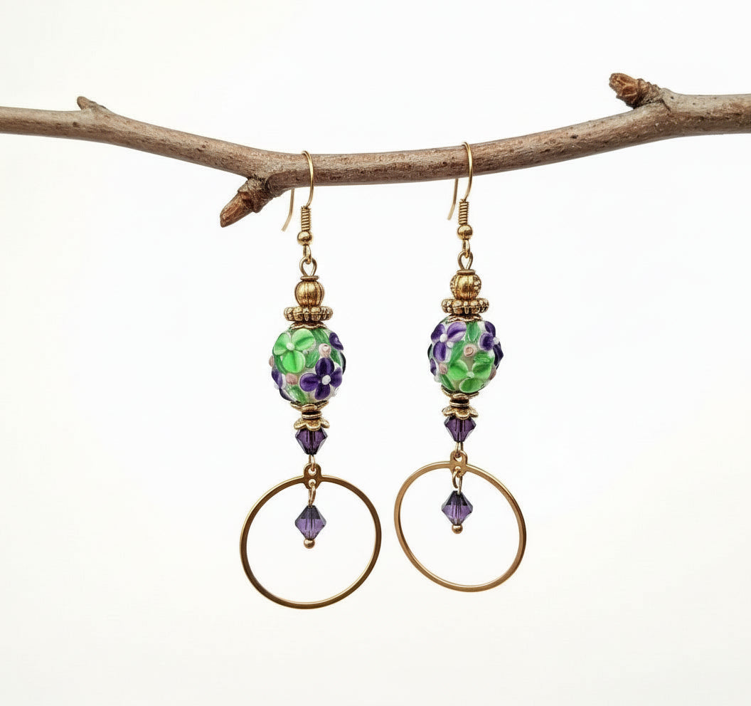 Lampwork Flower Handmade Earrings