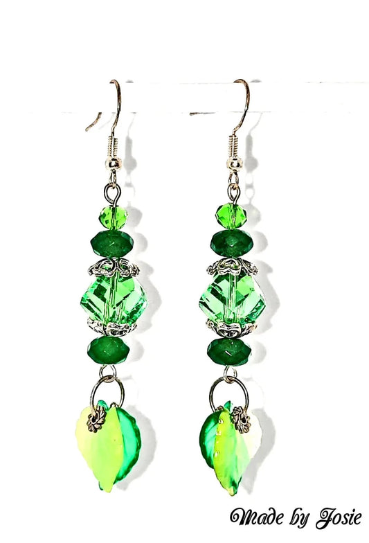 Crystal green beaded sterling French hook earrings