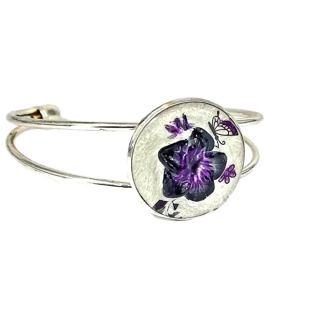 Silver adjustable Resin flower handpainted Bracelet