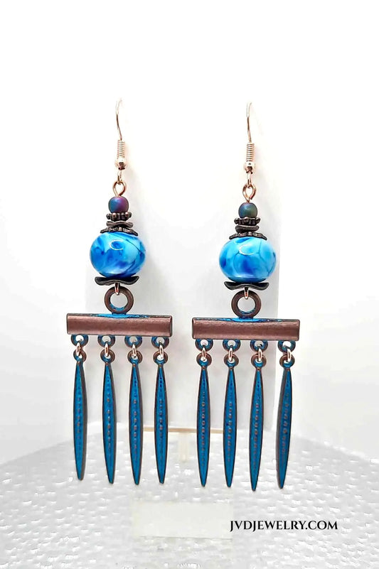 Elegant Lampwork with Marquise drop patina Earrings