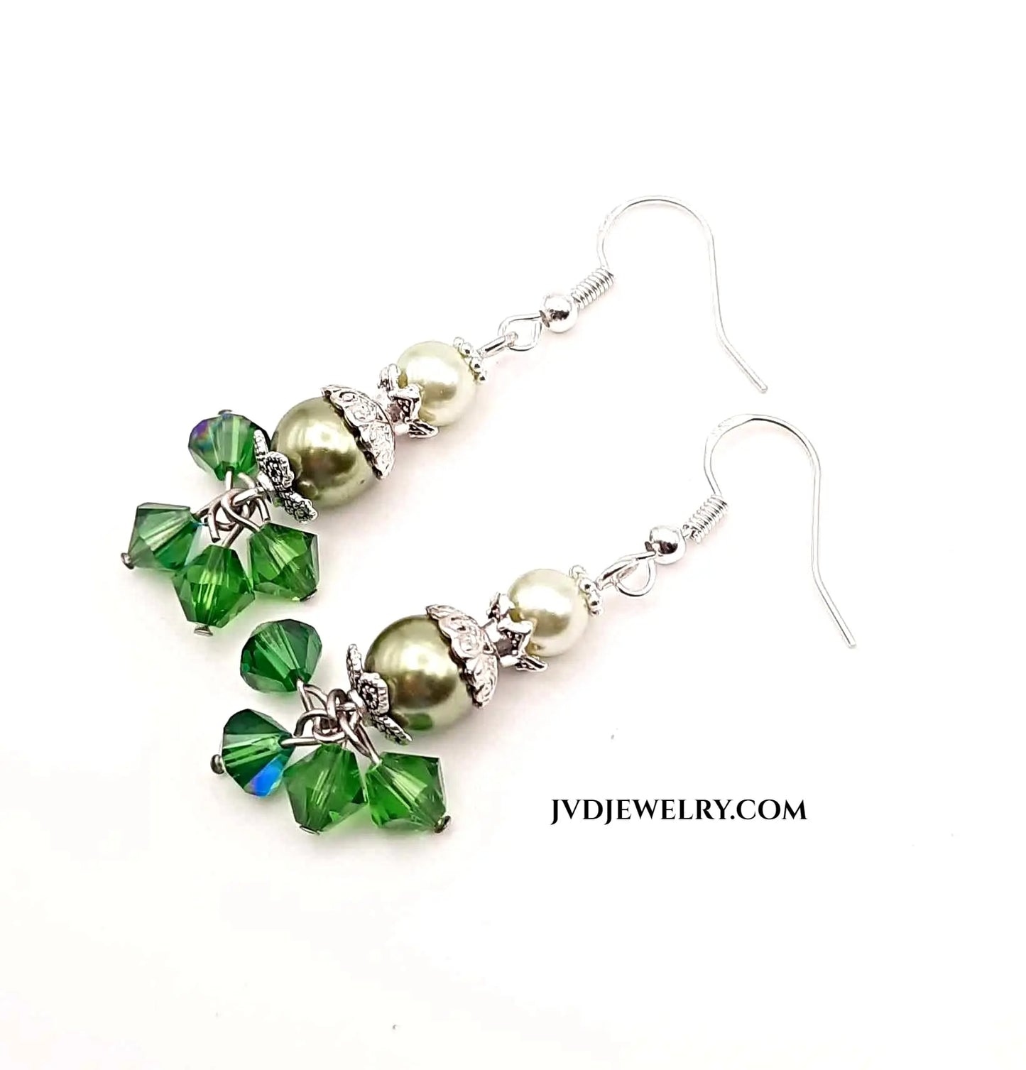 Light green short earrings, 1.75 inch