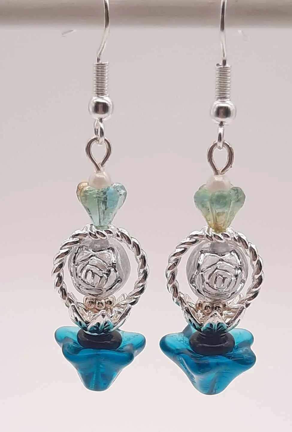 Blue Czech flower beaded Earrings