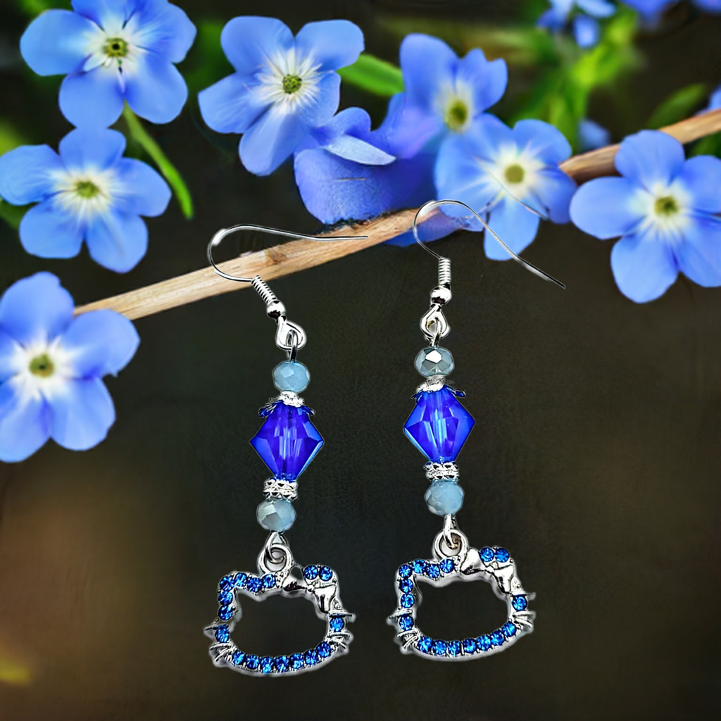 Cat charm Earrings with gemstone or crystal bead