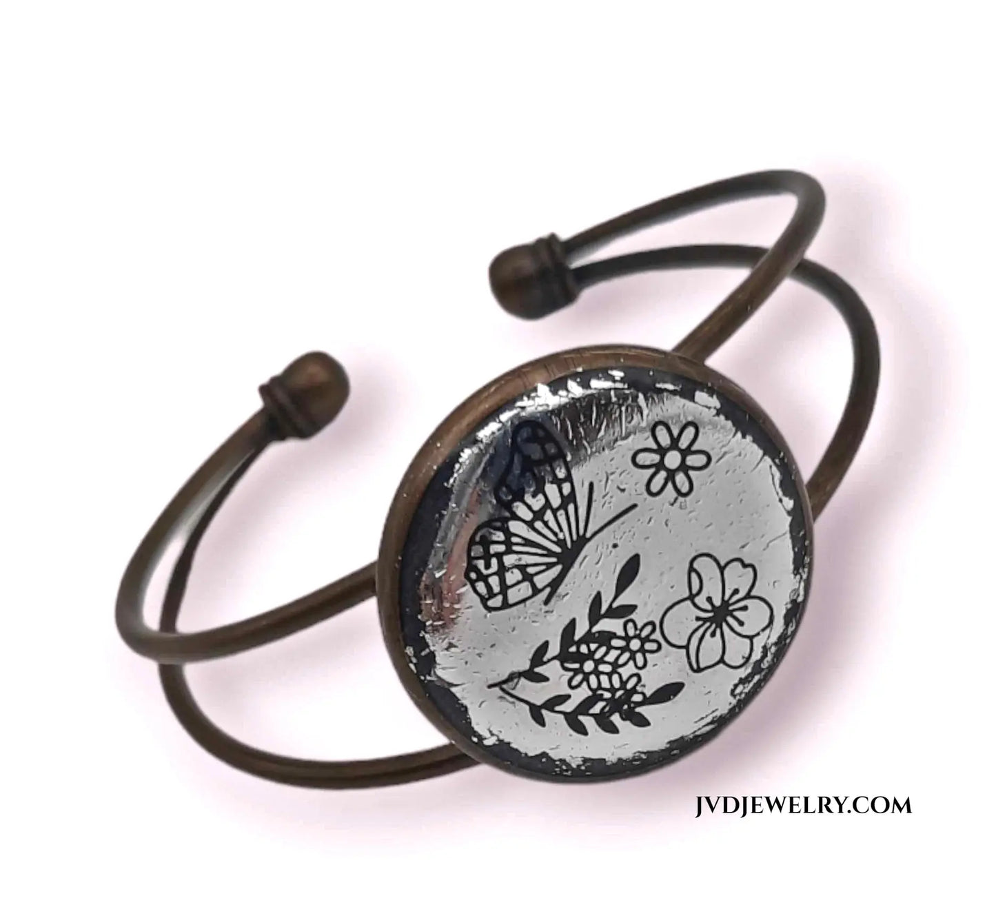 Adjustable antique bronze resined foil bracelet rustic
