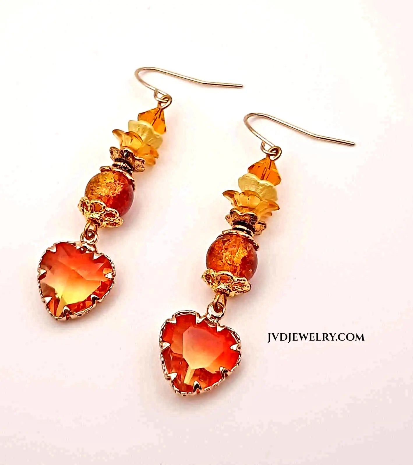 Orange red gold-plated earrings