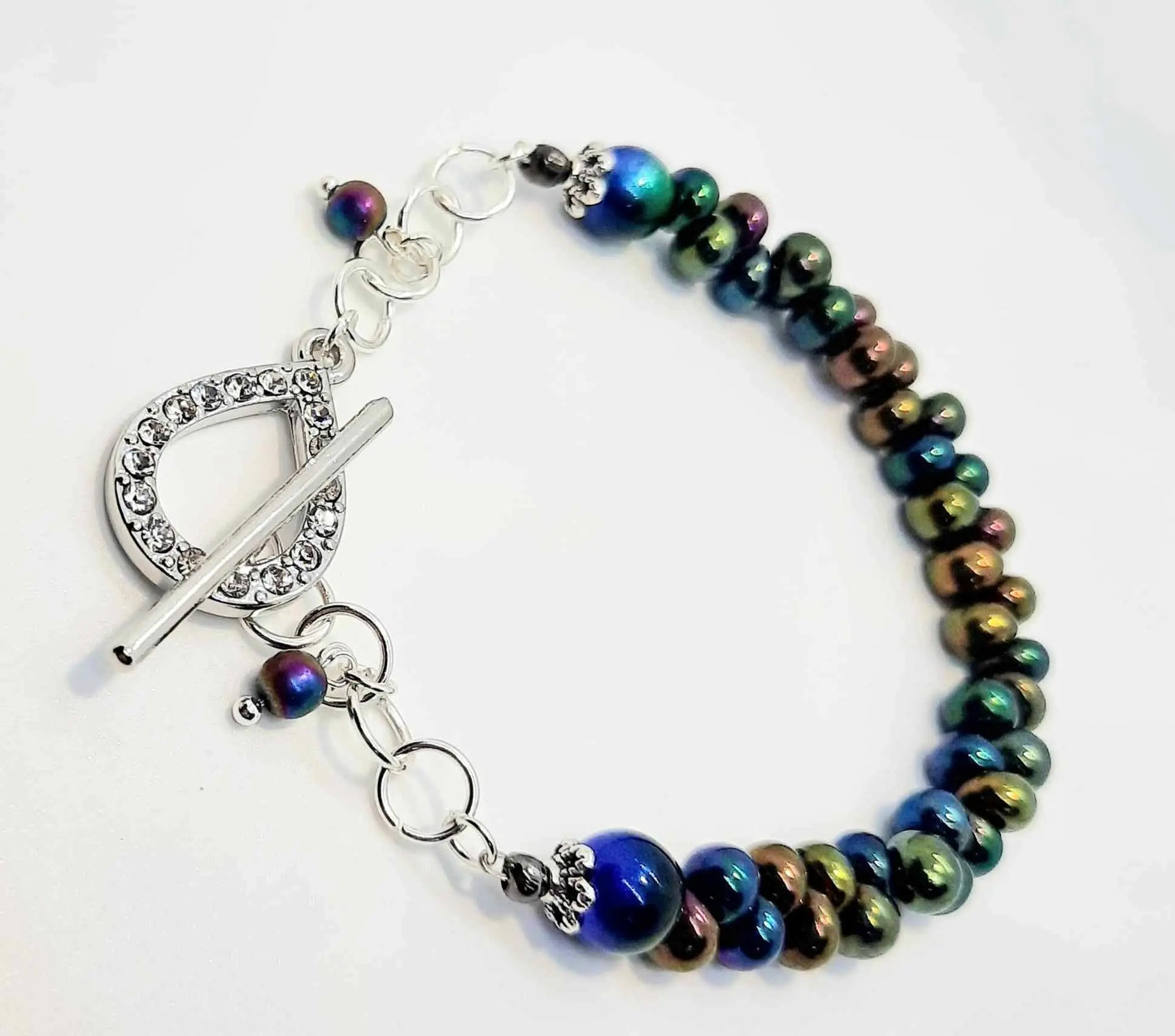 Silver rhinestone toggle clasp bracelet - Image #2