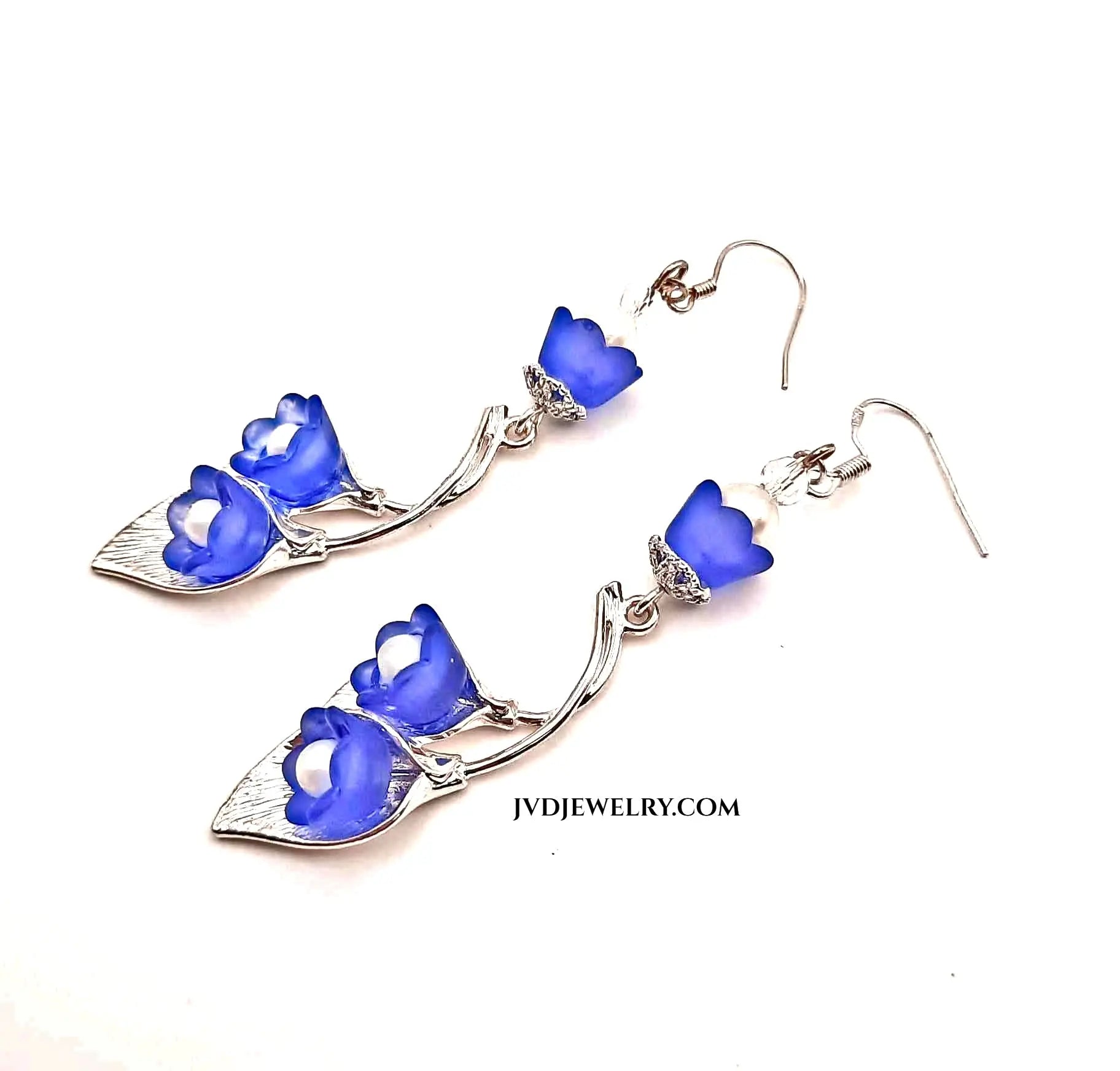 Blue Czech silver Calla lily earrings