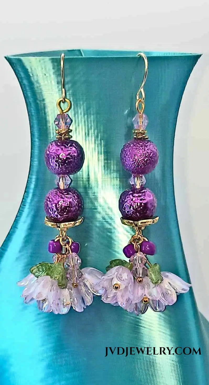 Bouquet de Fleur Purple and pink Earrings 2.5 inches