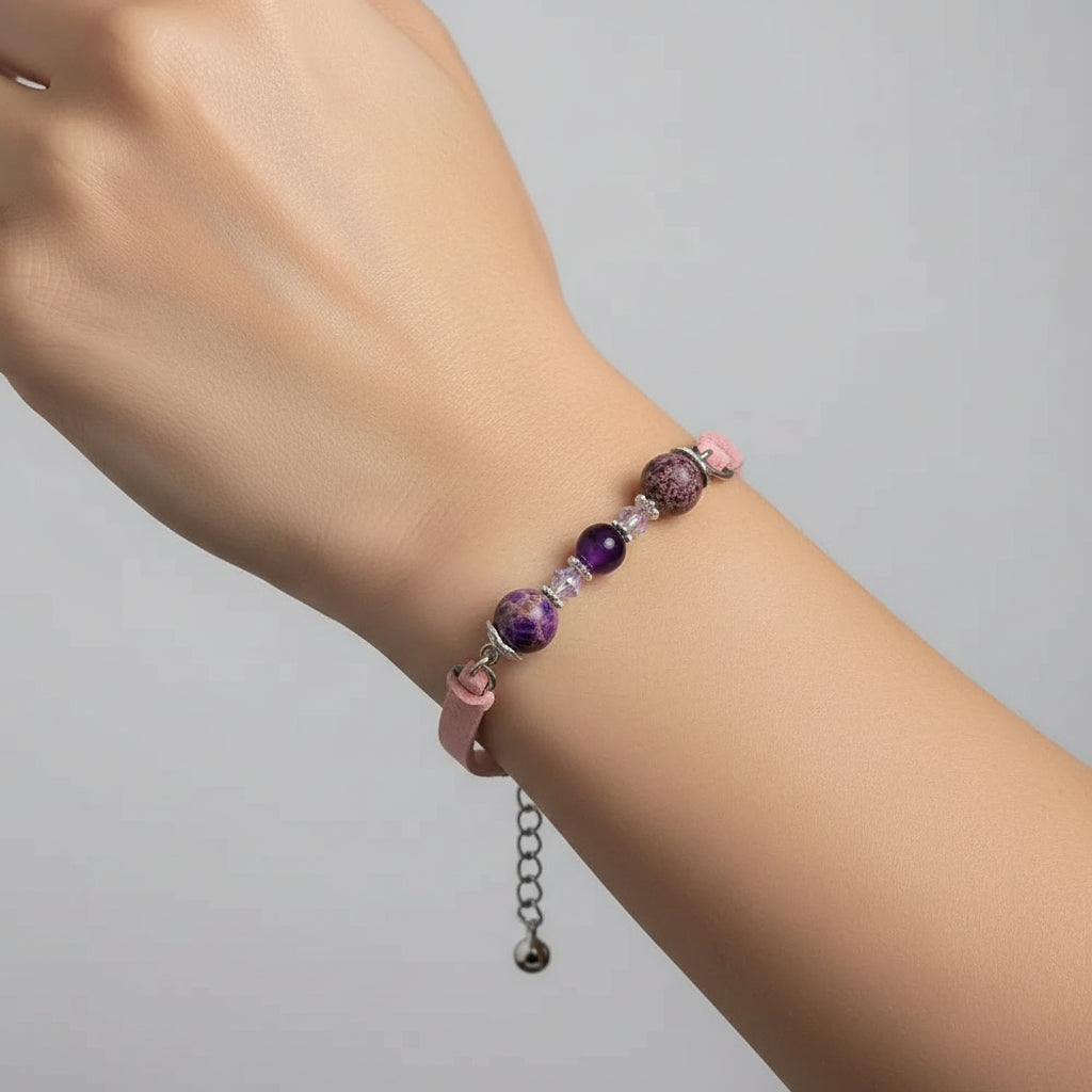 Pink Faux suede Purple Gemstone Bracelet