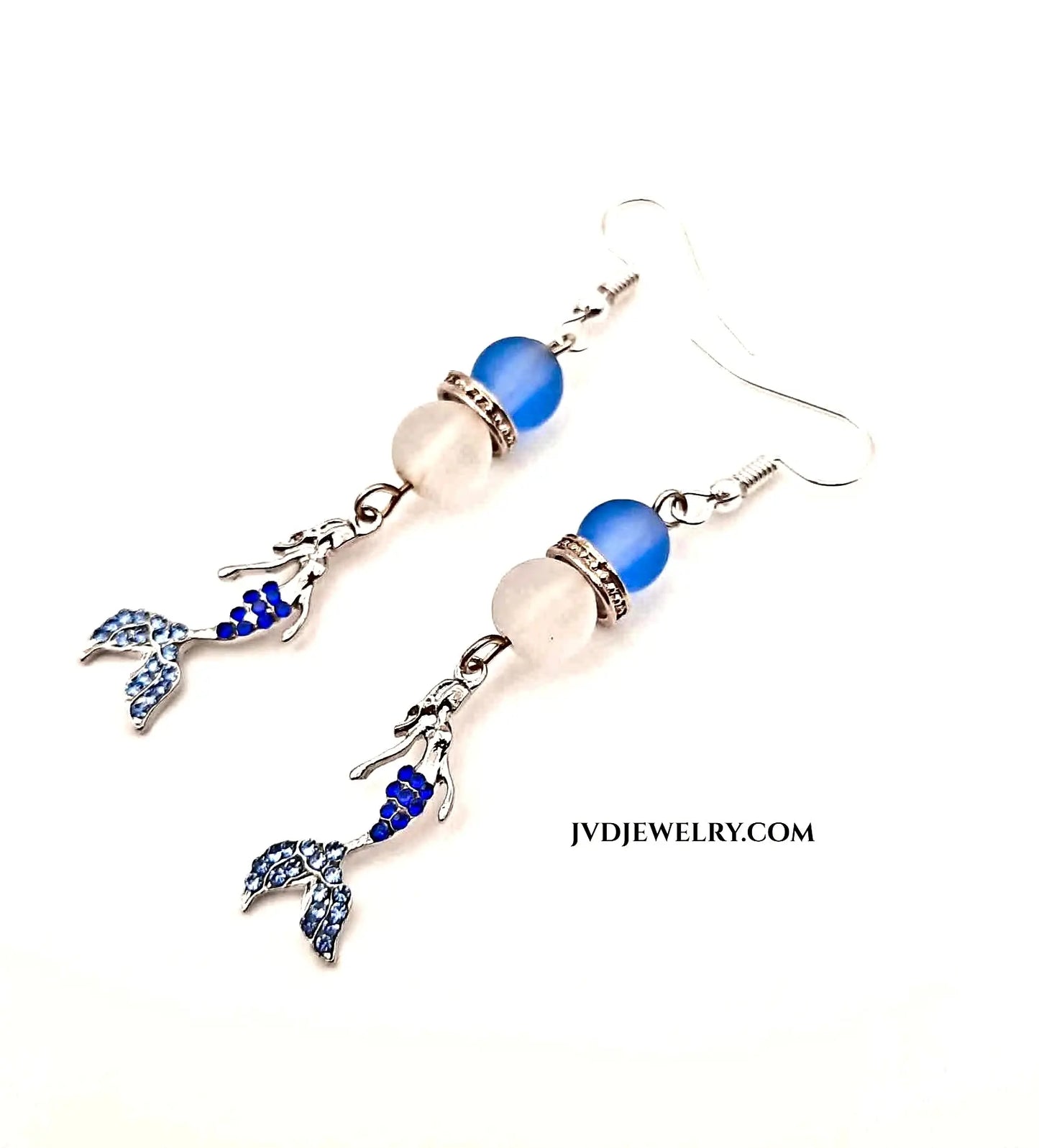 Blue rhinestone mermaid earrings