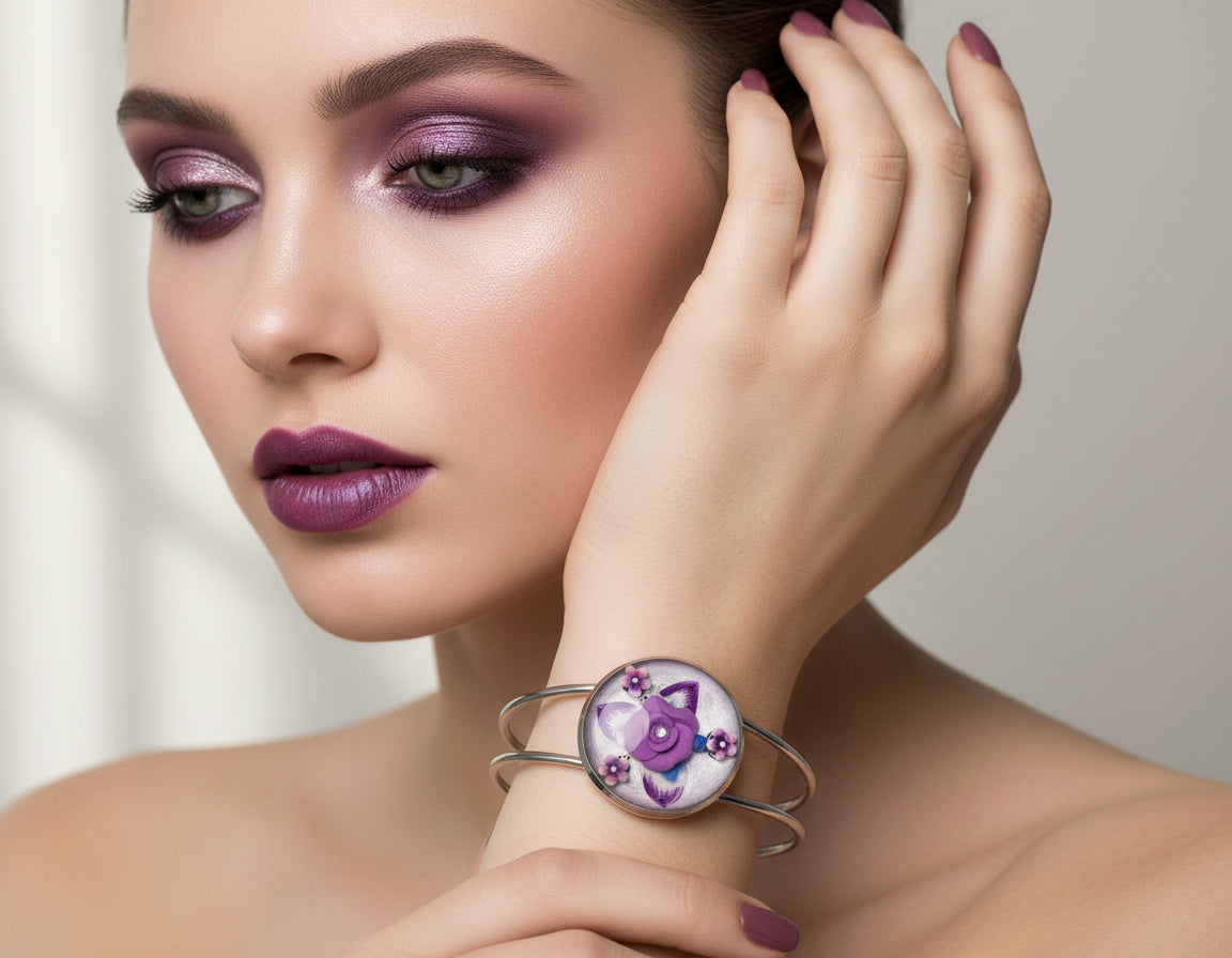 Bangle with purple floral design on a branch