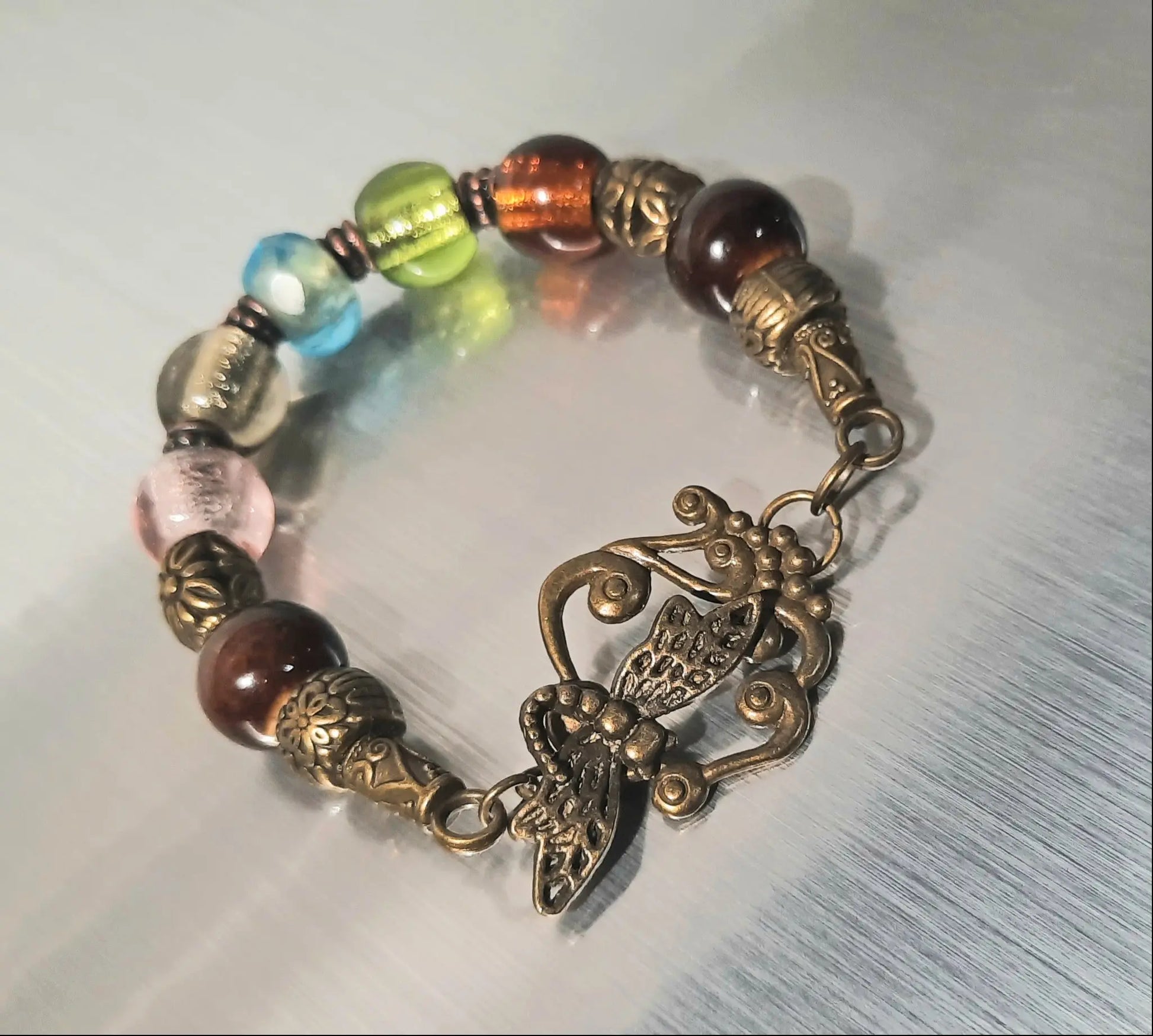 Glass and porcelain beaded Boho bracelet