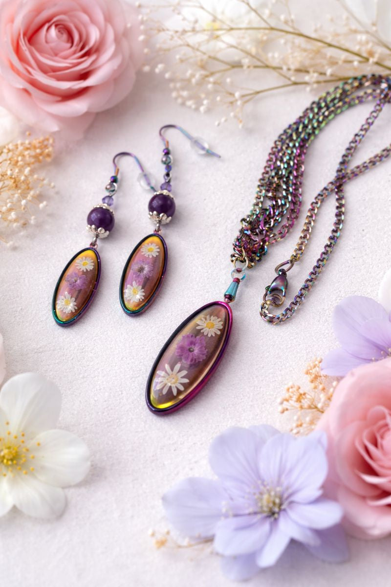 Iridescent purple rainbow resin Jewelry Set