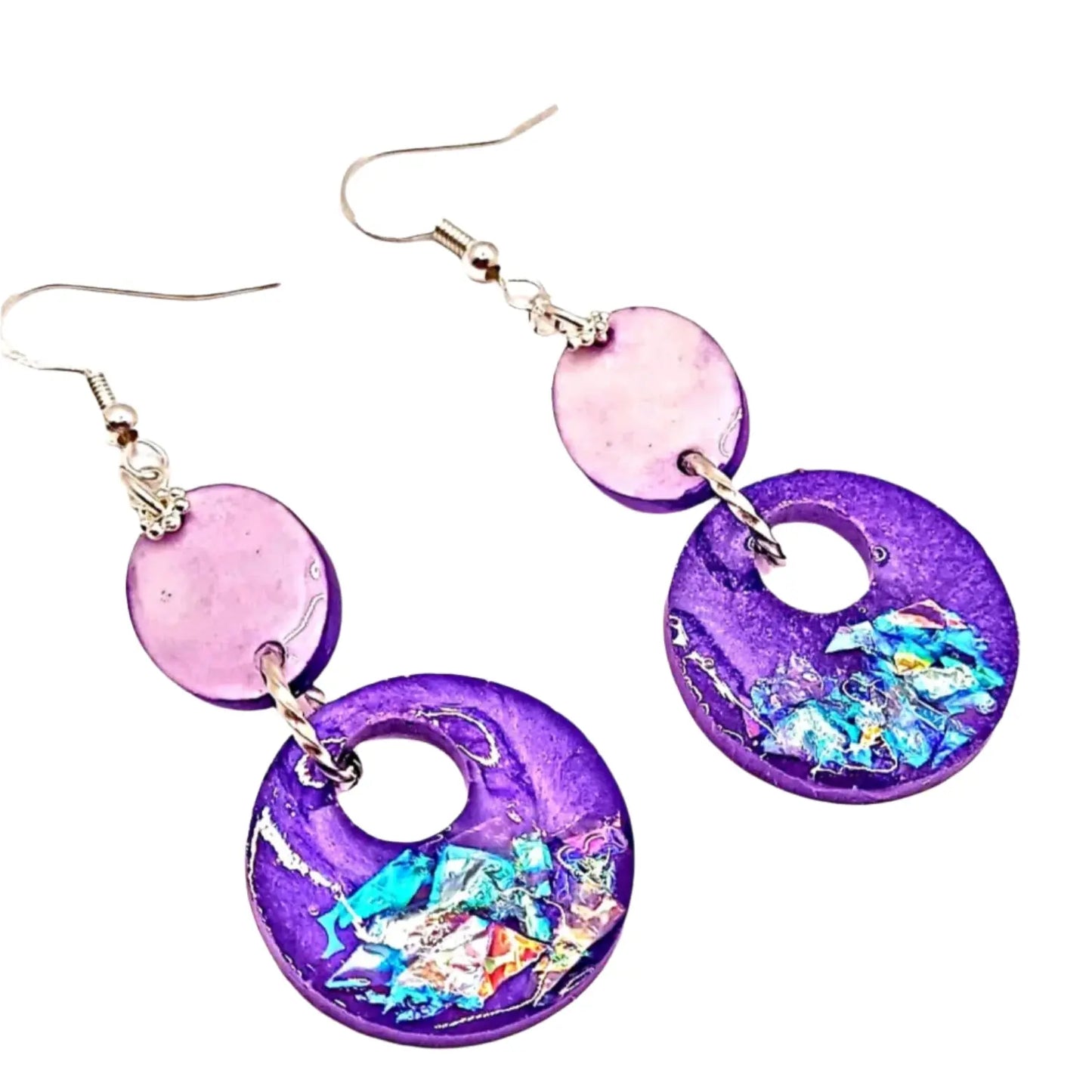 Resin crete Earrings purple round 2.5inches