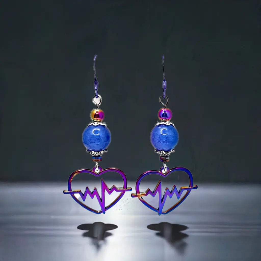 Heartbeat ion plating earrings blue/purple beads