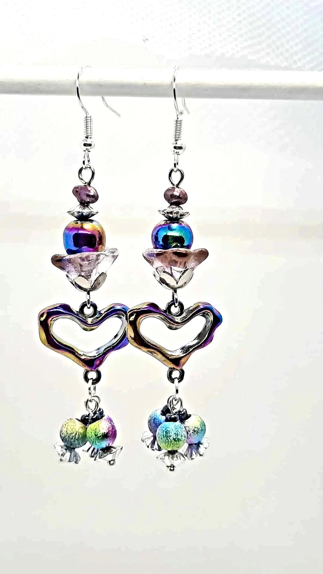 Rainbow color Czech flower handcrafted by Josie's earrings - Image #3