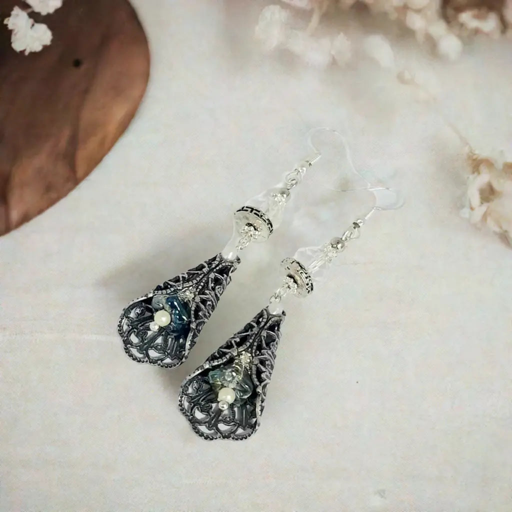 Antique silver vintage Czeck flower earrings