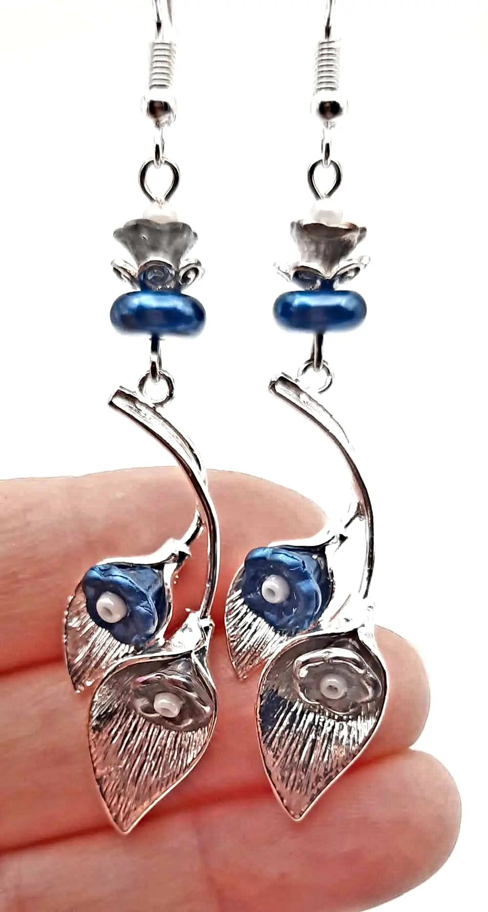 Blue silver Cala Lily earrings