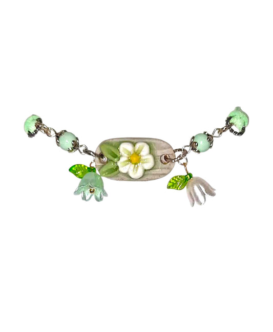 Handcrafted 2 layer faux suede ceramic flower bracelet