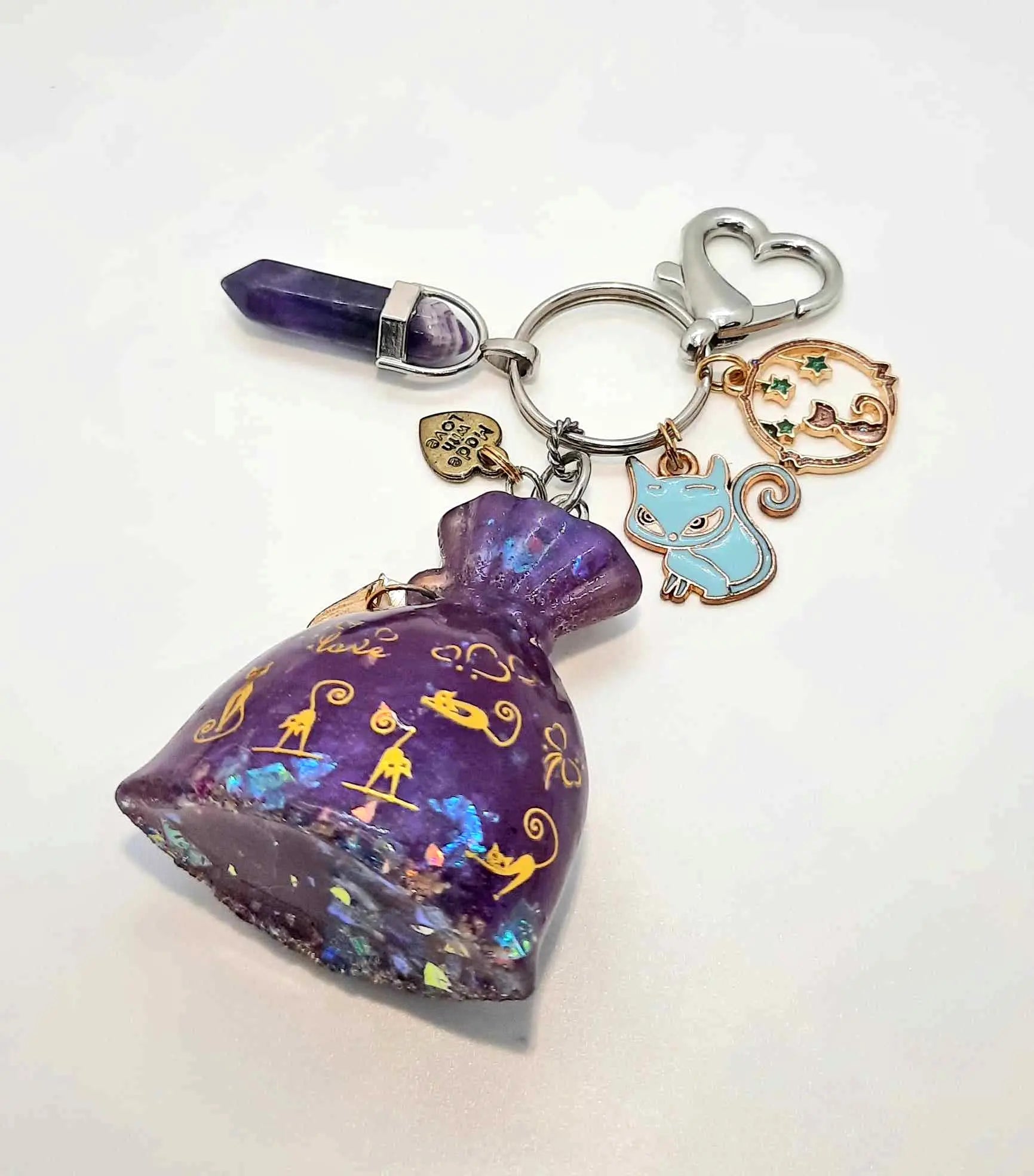 Purple sand bag purse cat charm