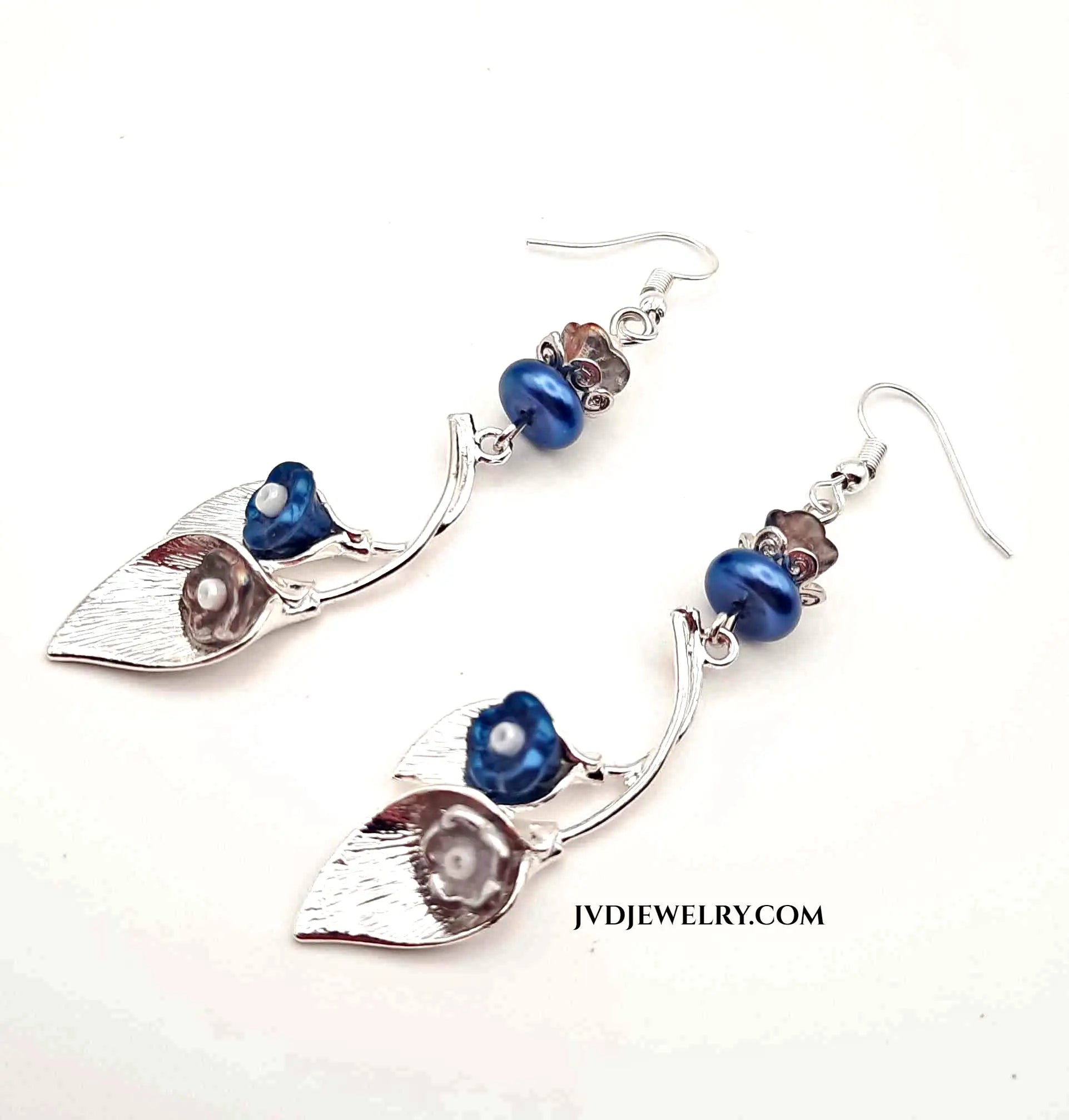 Blue silver Cala Lily earrings