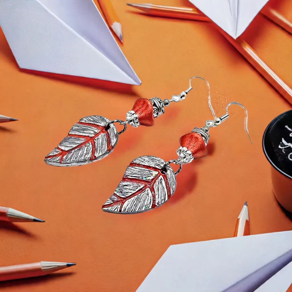 Shiny Orangy Czech Resin leaf earrings