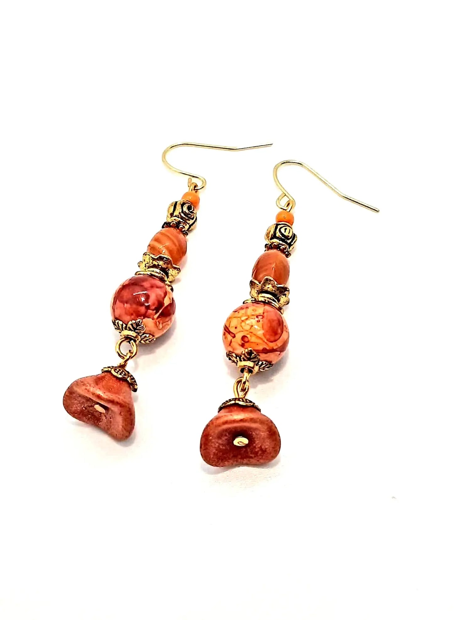Red orange lentil beaded Earrings by Josie