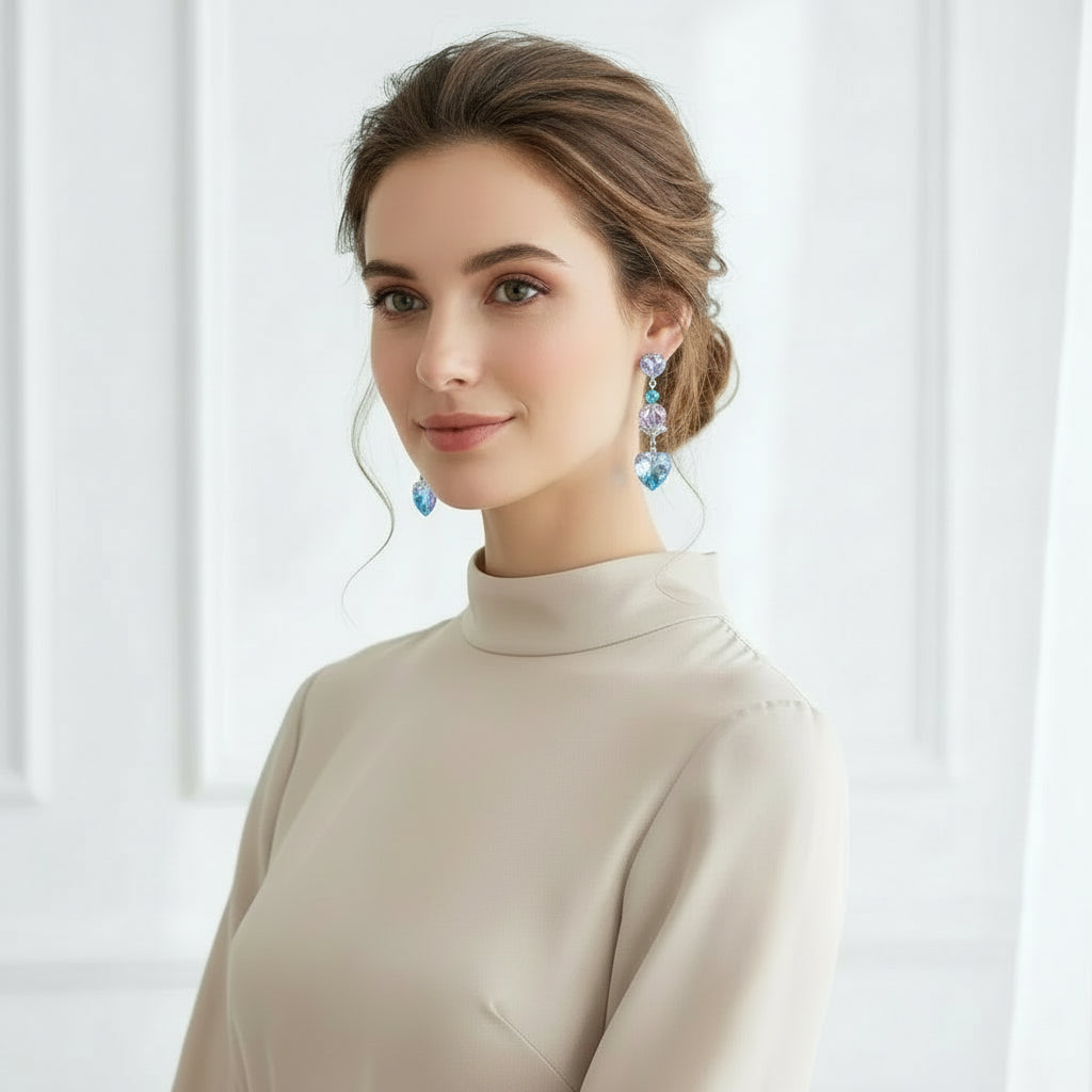 Sparkly Aurora Borealis Heart Earrings | Hypoallergenic Hooks
