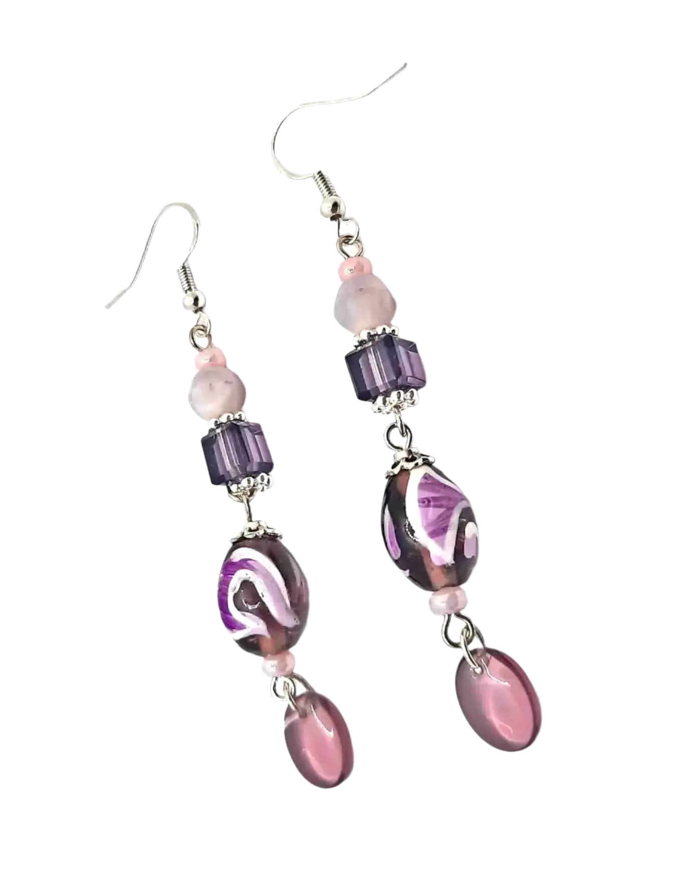 2.75 inches Purple Glass bead Earrings