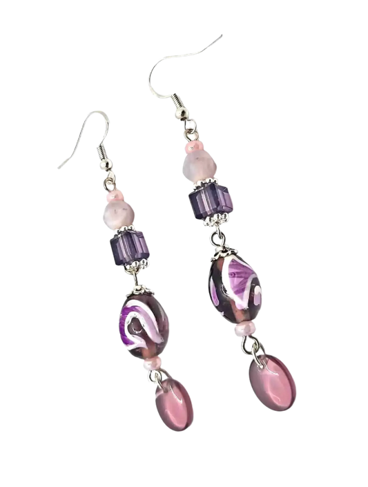 2.75 inches Purple Glass bead Earrings