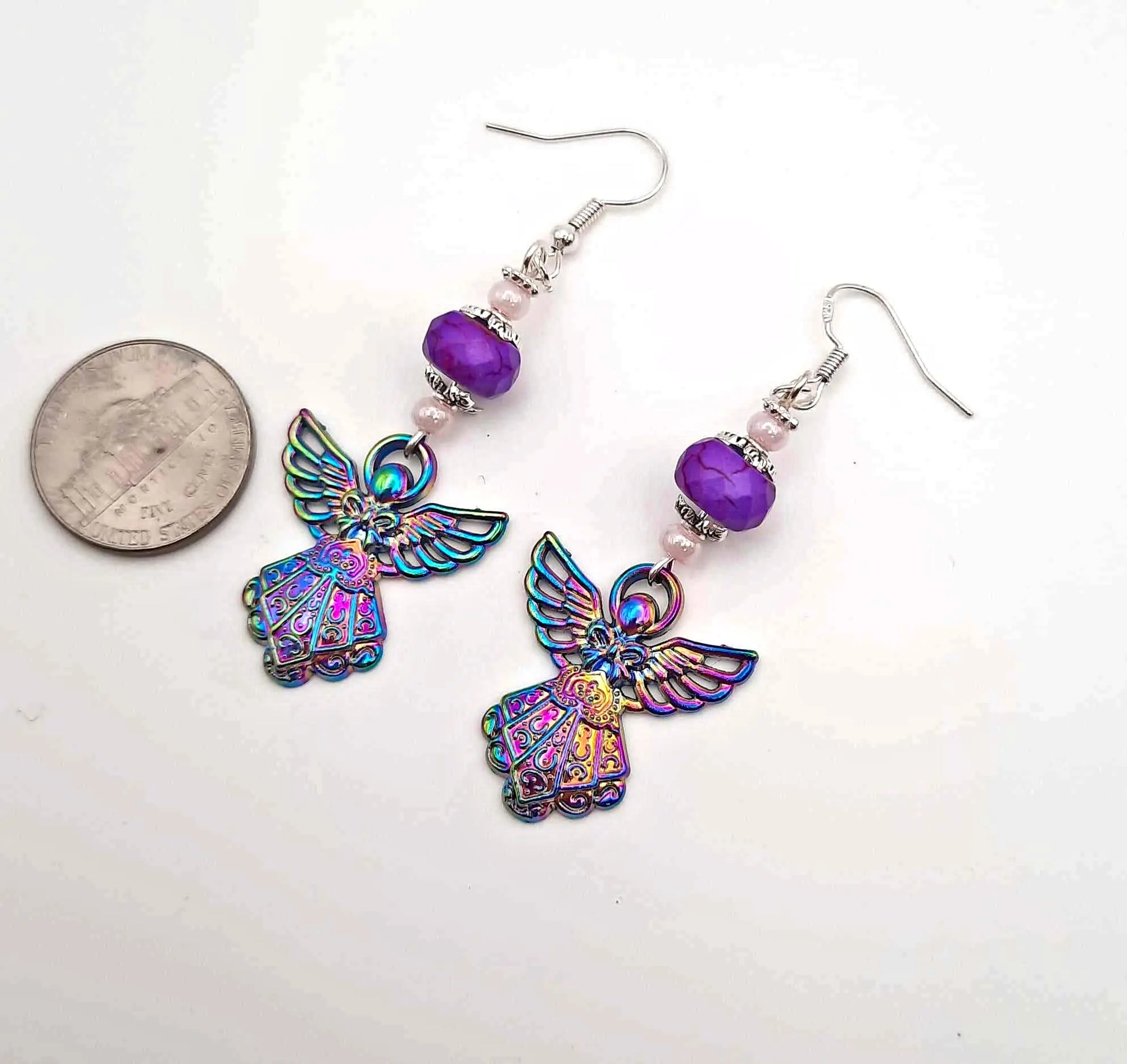 Ion plating rainbow angel earrings