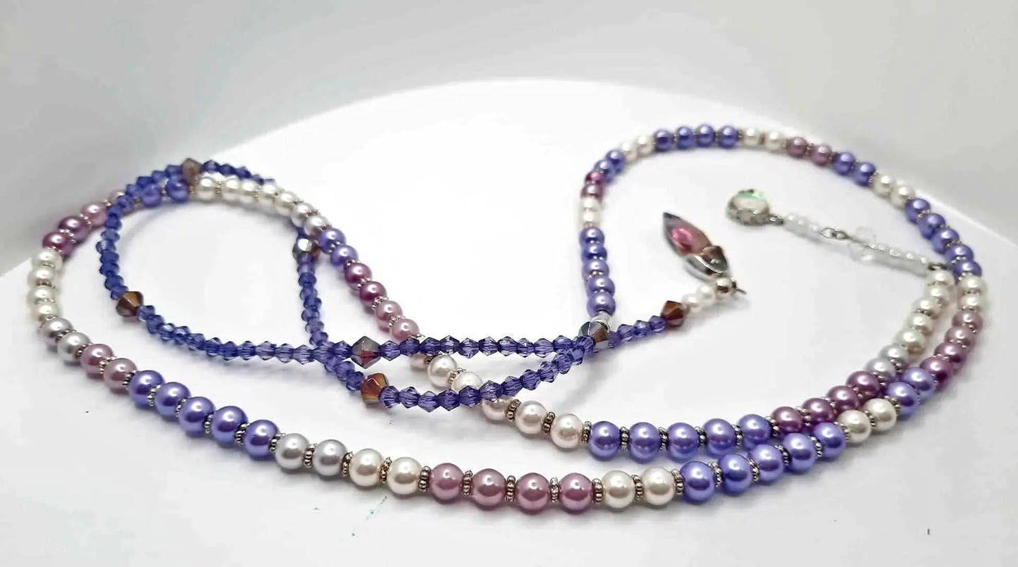 Purple White Glass pearl long Necklace
