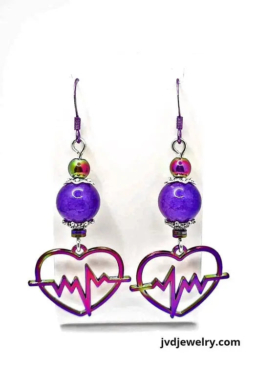 Heartbeat ion plating earrings blue/purple beads