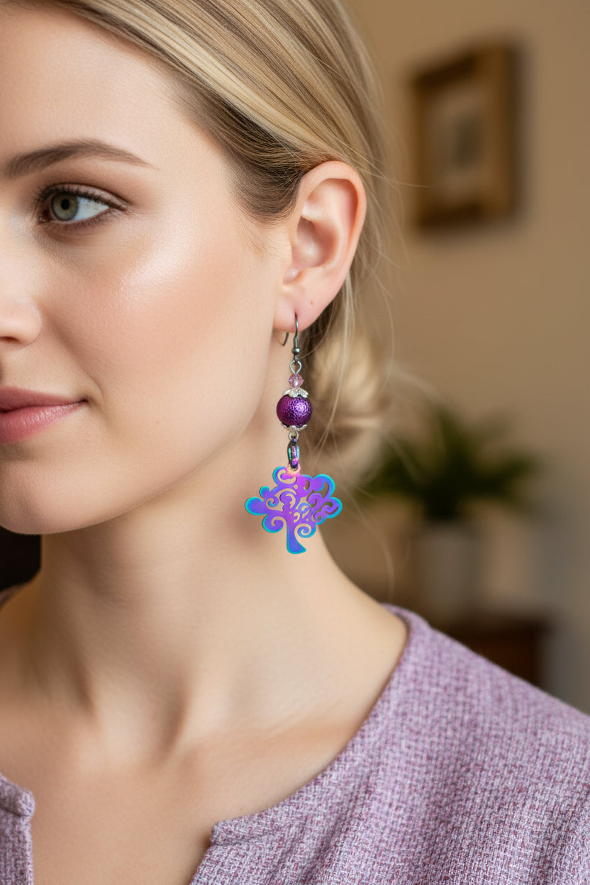 Flat ion plating tree beaded Earrings