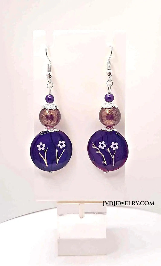 Purple handcrafted mother of pearl earrings