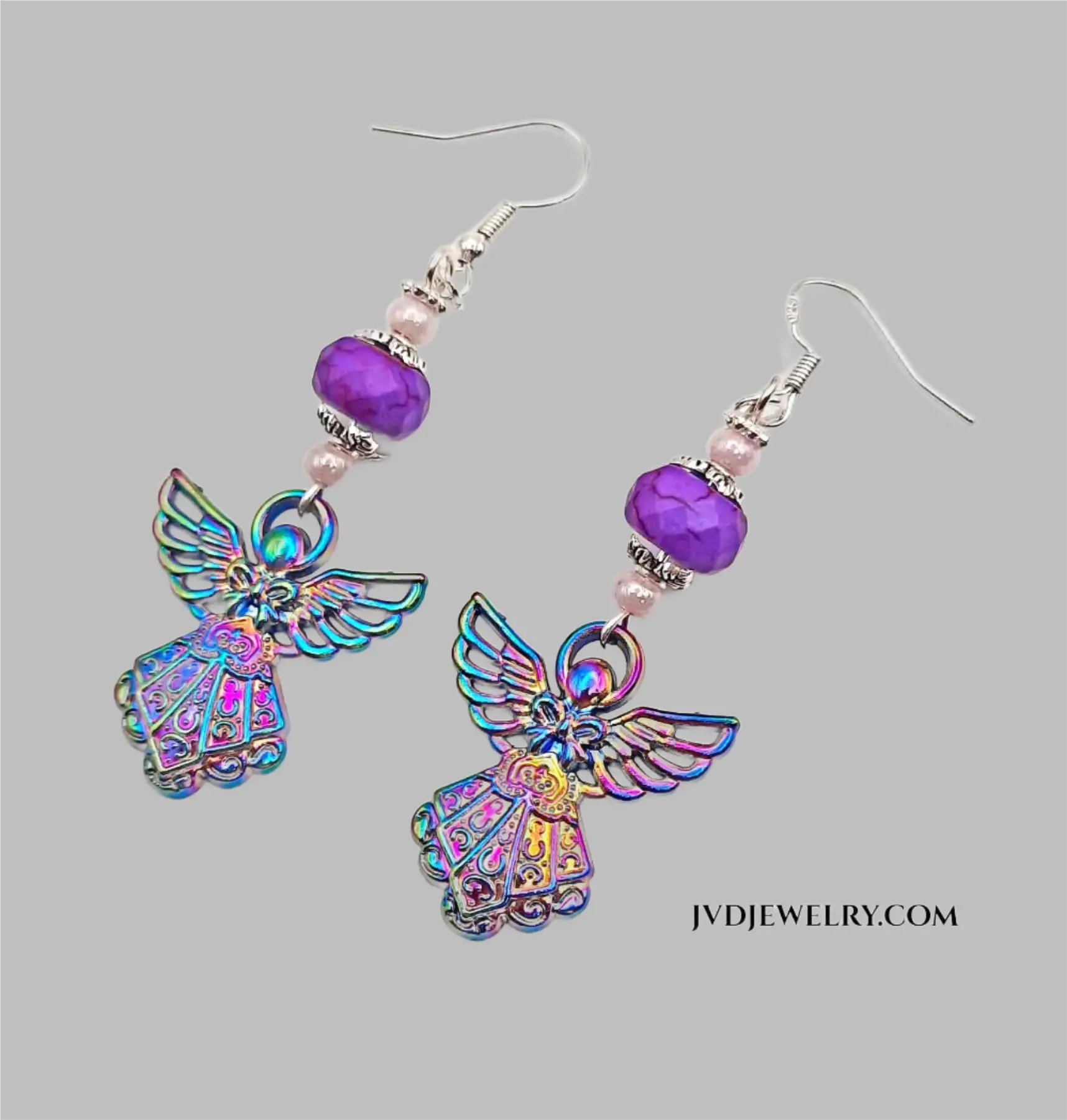 Ion plating rainbow angel earrings