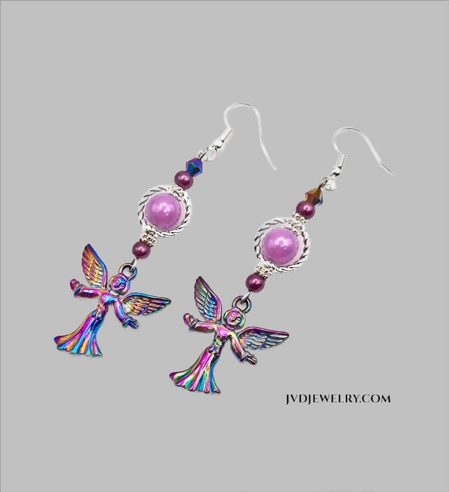 Ion plating rainbow color angel earrings