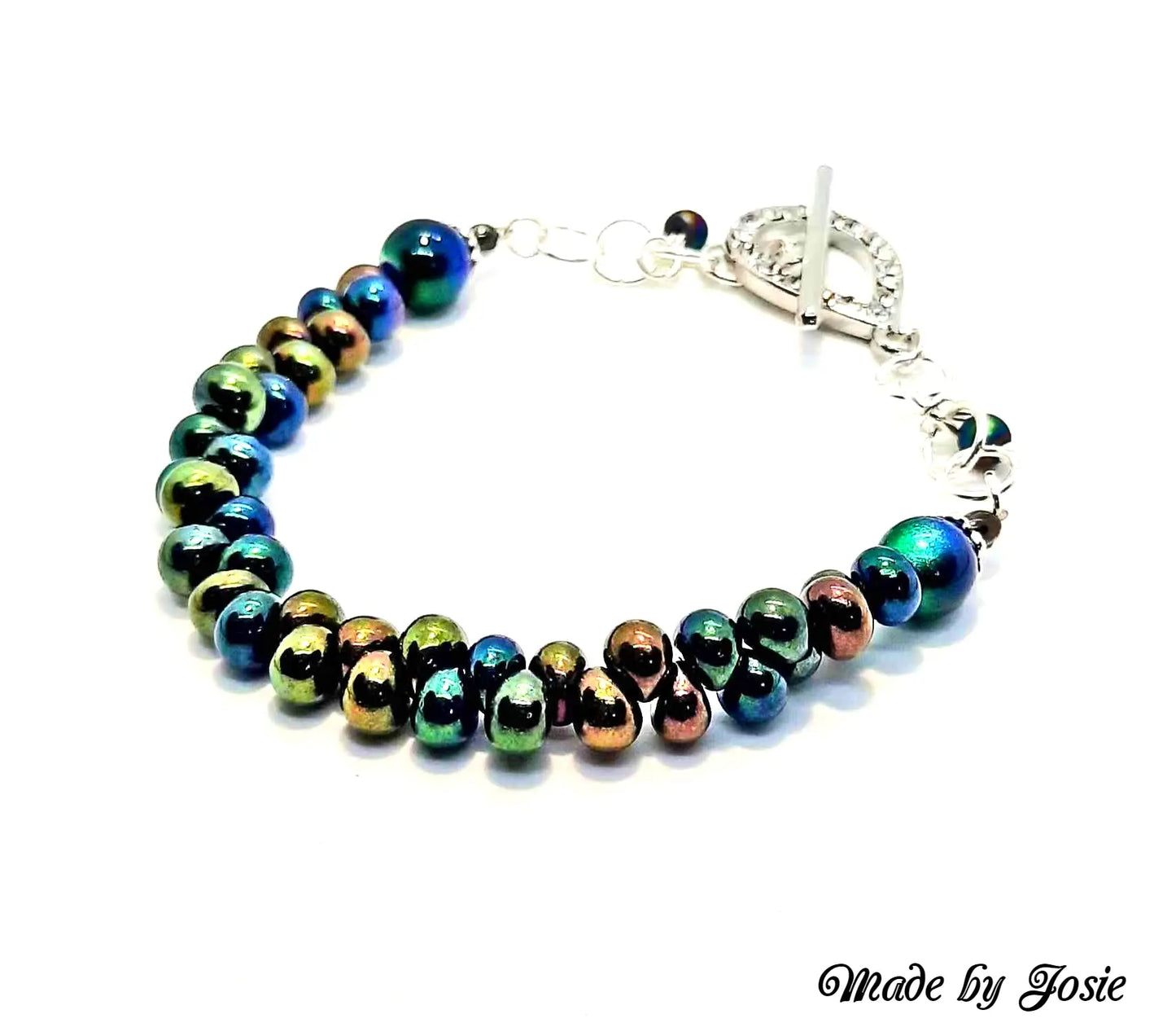 Silver rhinestone toggle clasp bracelet - Image #1