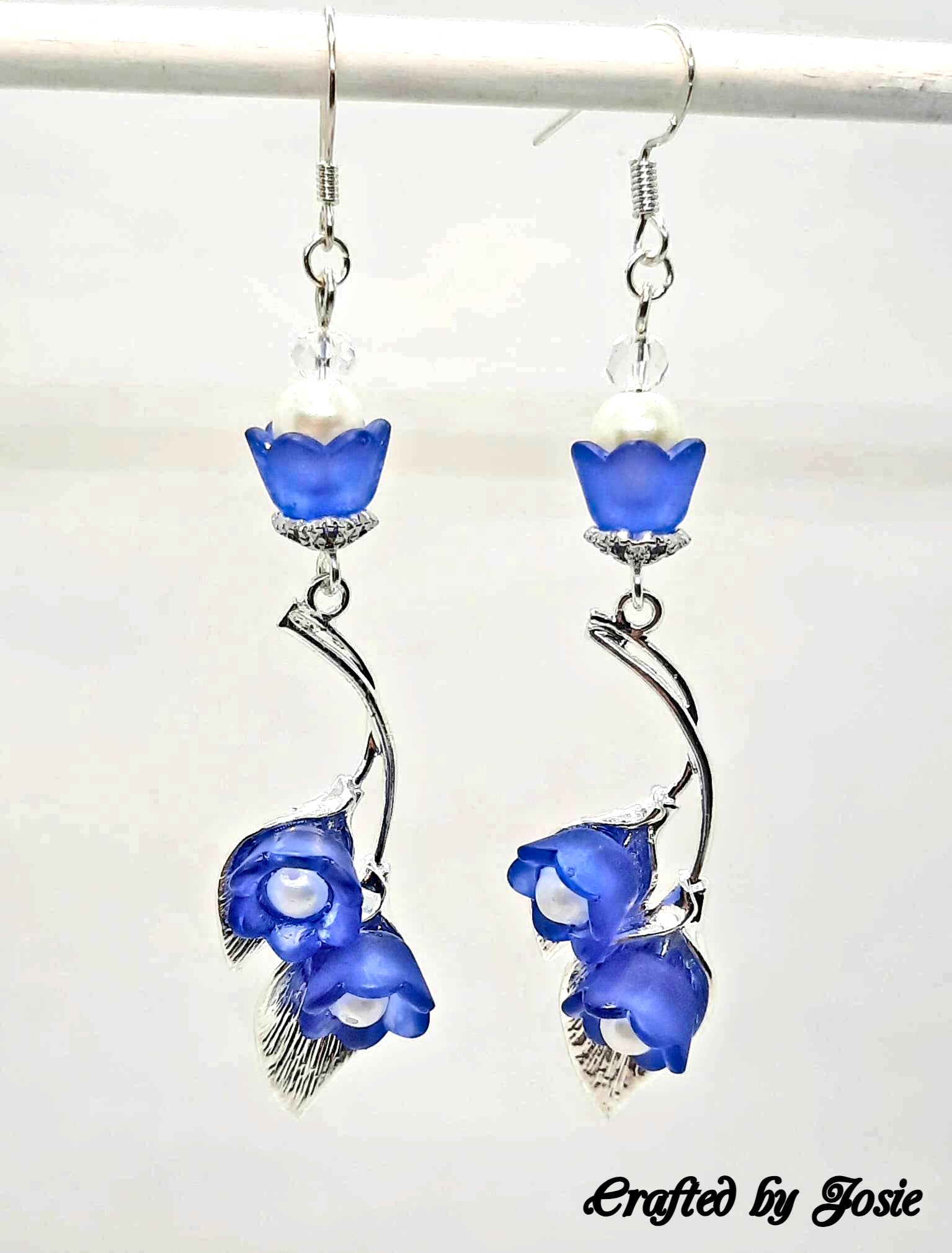 Blue Lucite flower sterling French hook earrings