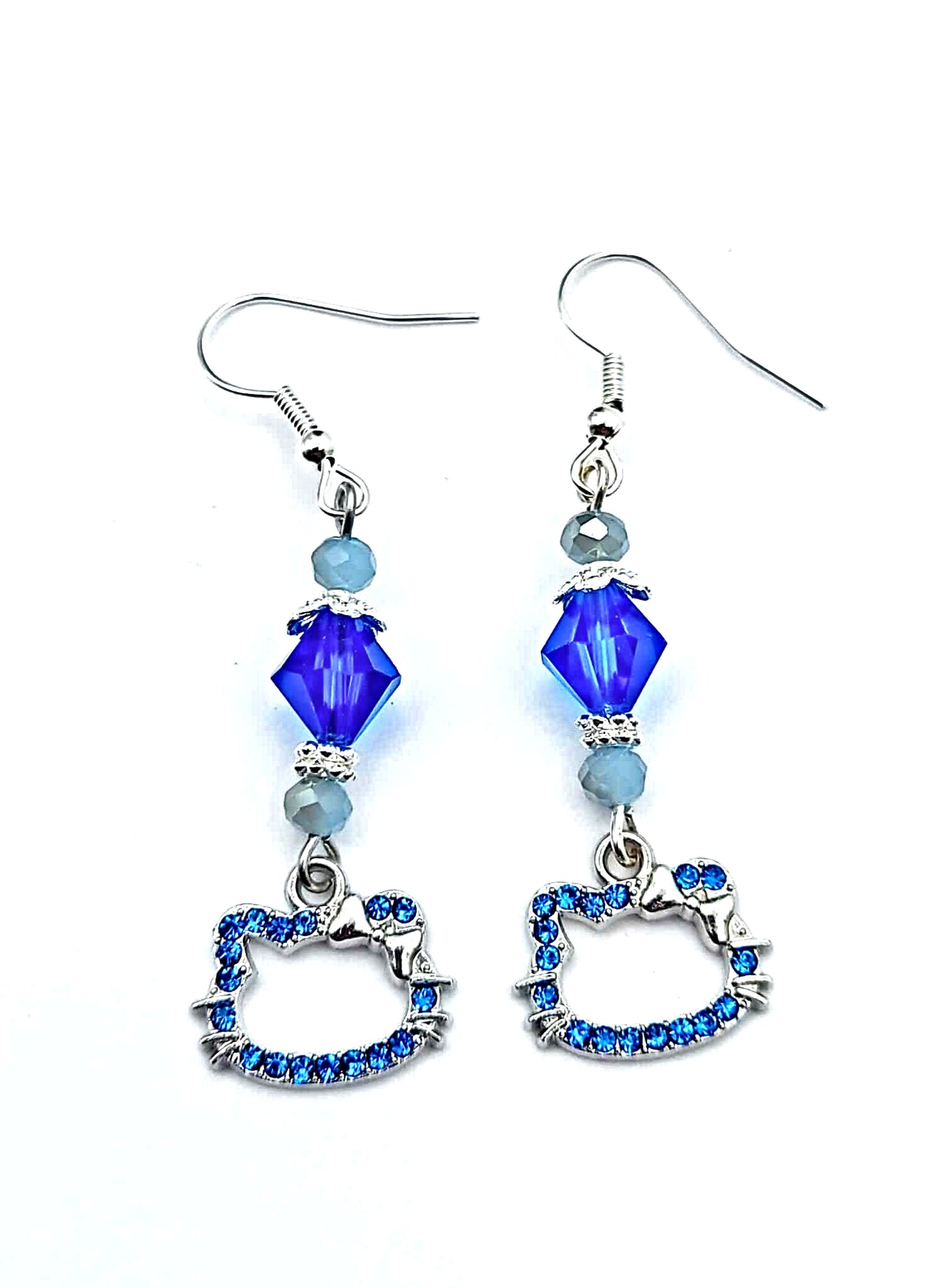 Cat charm Earrings with gemstone or crystal bead