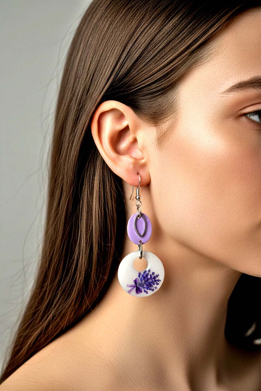 Fresh Bouquet Lavender Resin crete Earrings 2.25inches
