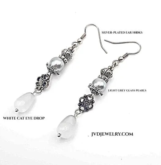 antique silver white drop earrings