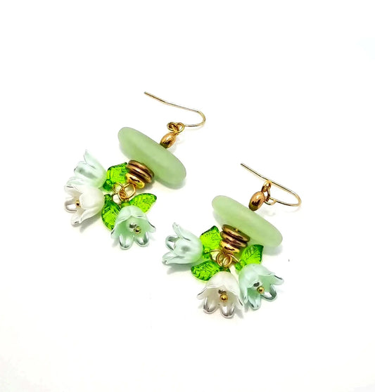 Sea glass with flower short Earrings by Josie