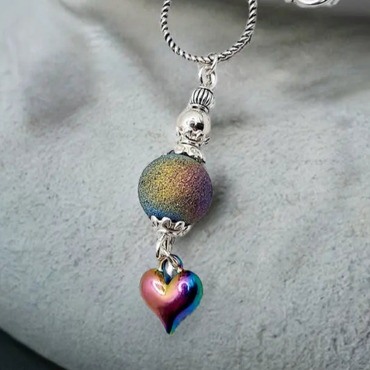 Rainbow beaded Necklace Ion platin Heart 18inch chain - Image #2