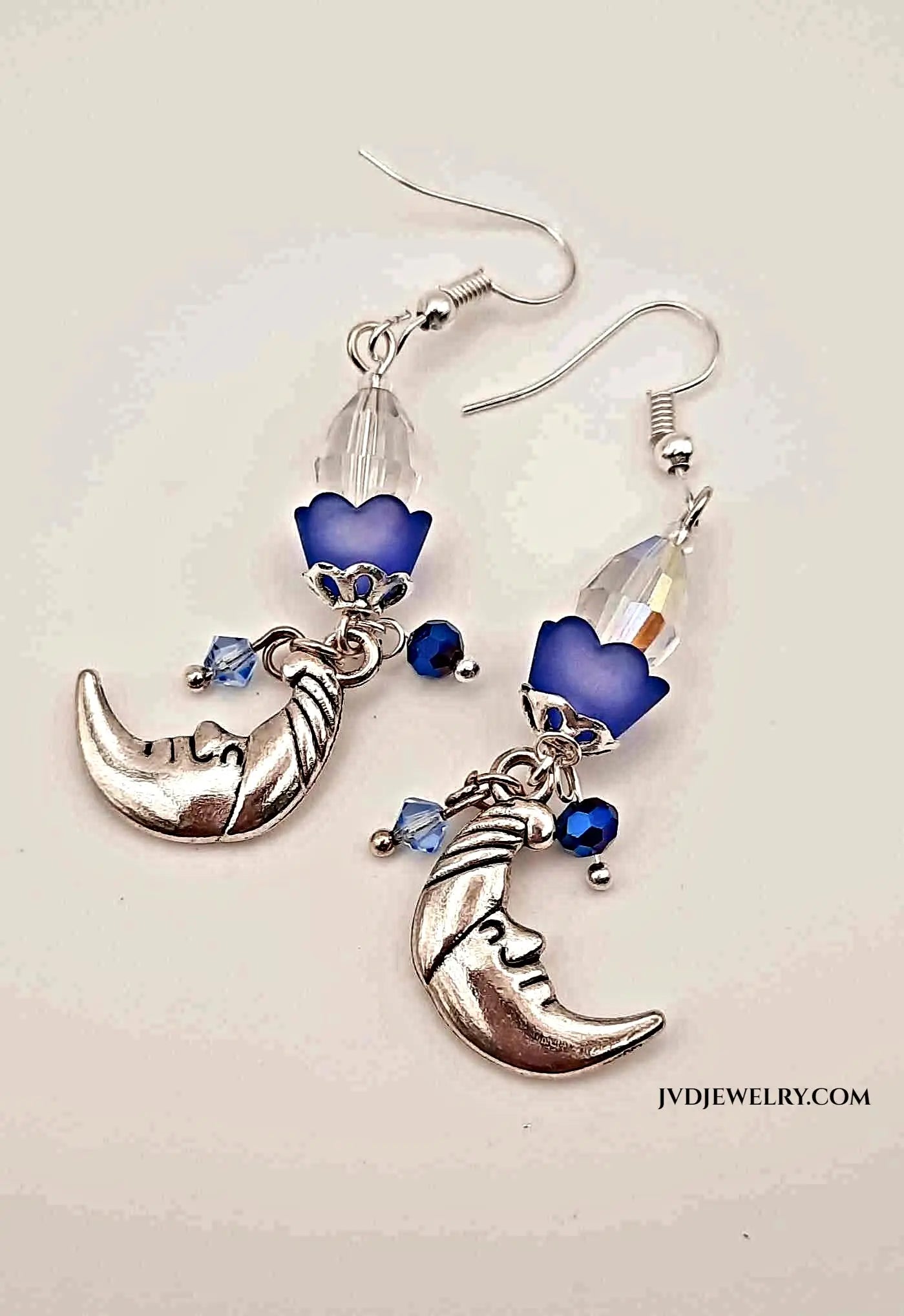 silver moon face charm earrings